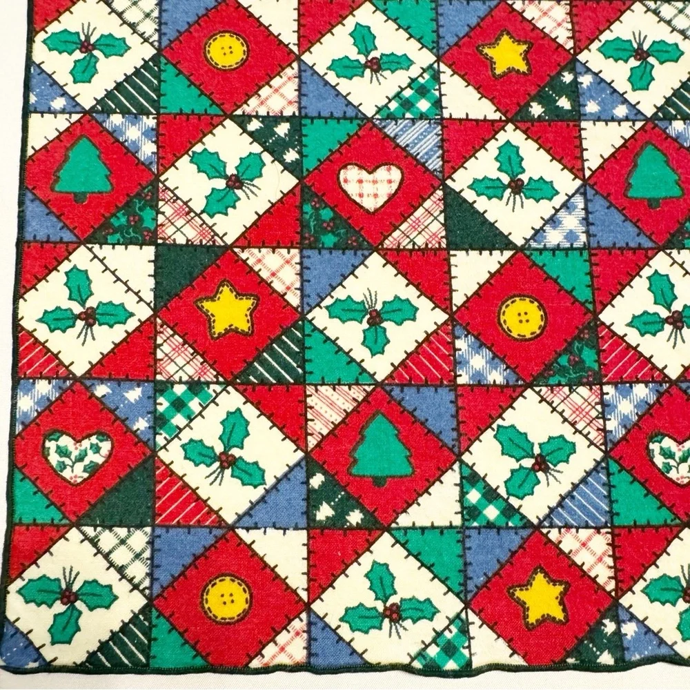 Christmas Tree Holly Star Patchwork Print Napkins Set of 8